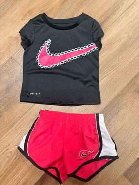 Nike Dri-FIT Toddler Girls 2T Pink Black Matching Set Athletic Shorts Outfit